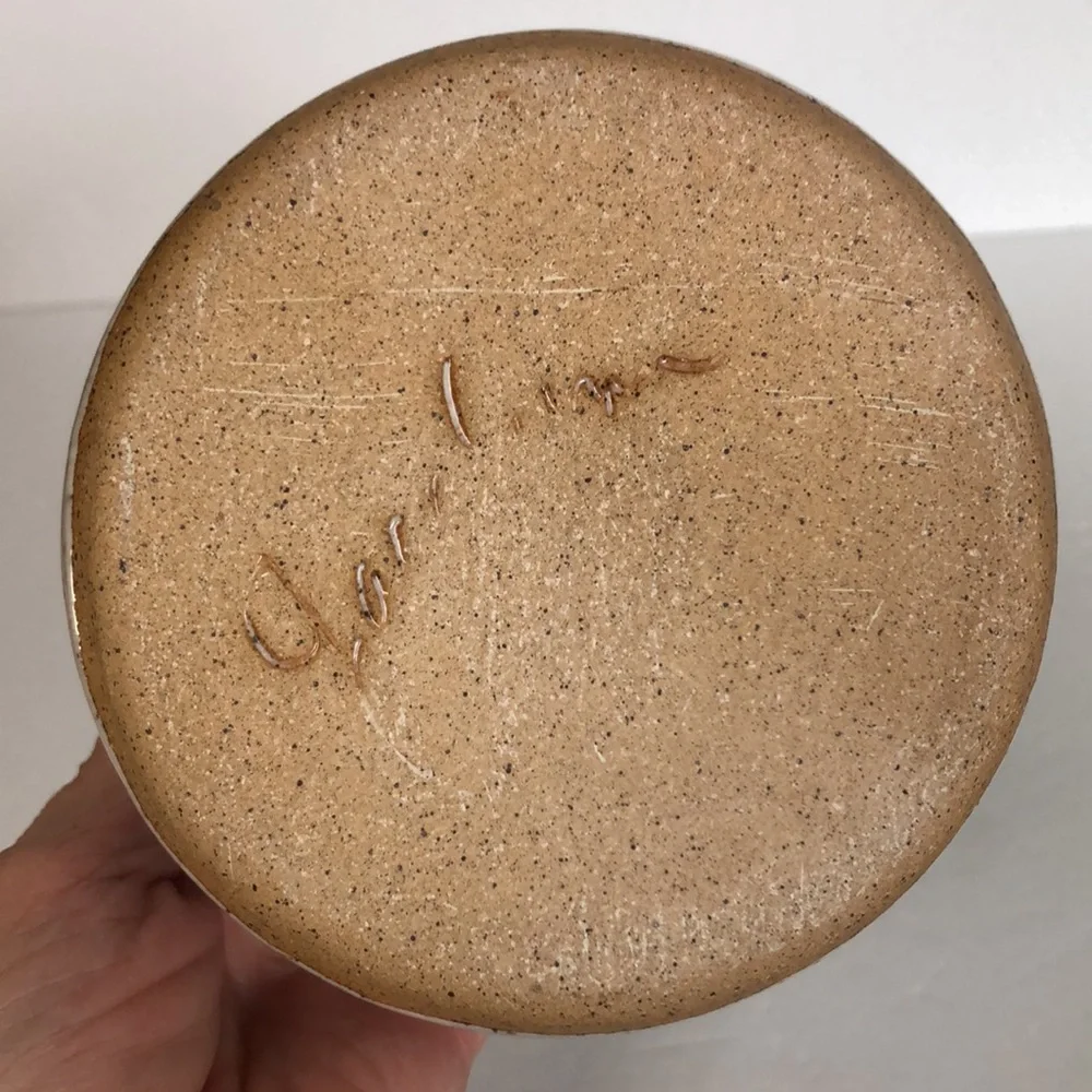 Art Pottery Glazed Basket Style Bowl With Bamboo Handle-Signed